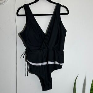 Elegant Black and White One Piece Swimsuit